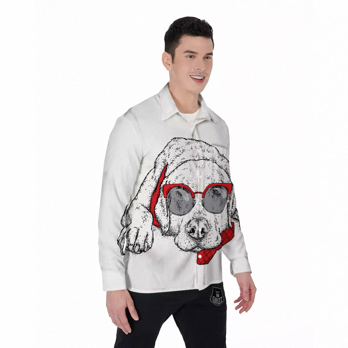 Labrador Retriever Hipster Print Men's Long Sleeve Shirts-grizzshop