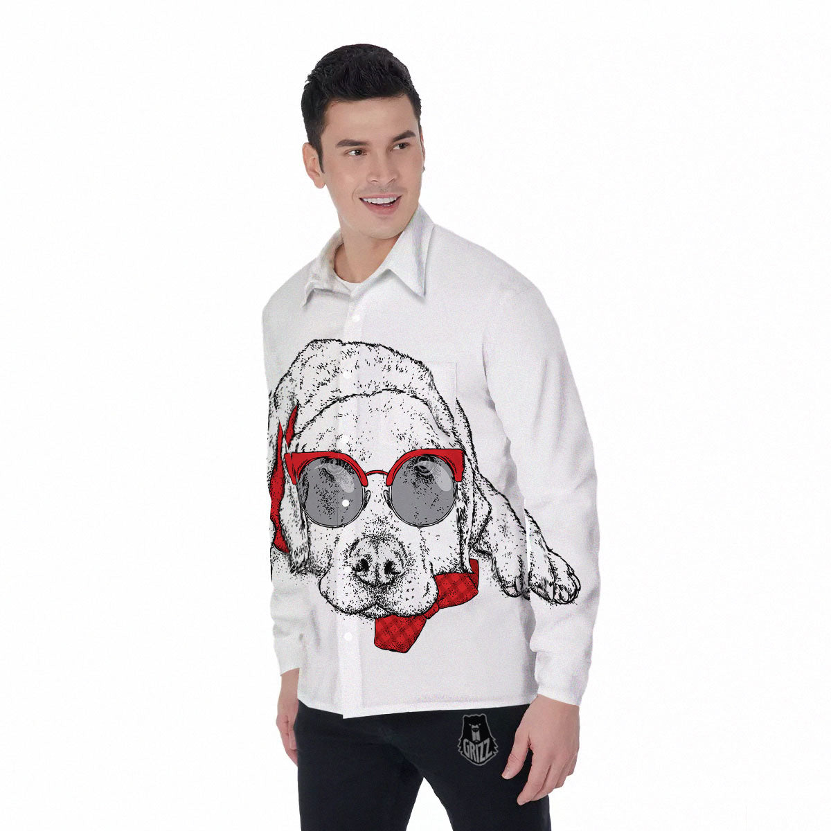Labrador Retriever Hipster Print Men's Long Sleeve Shirts-grizzshop