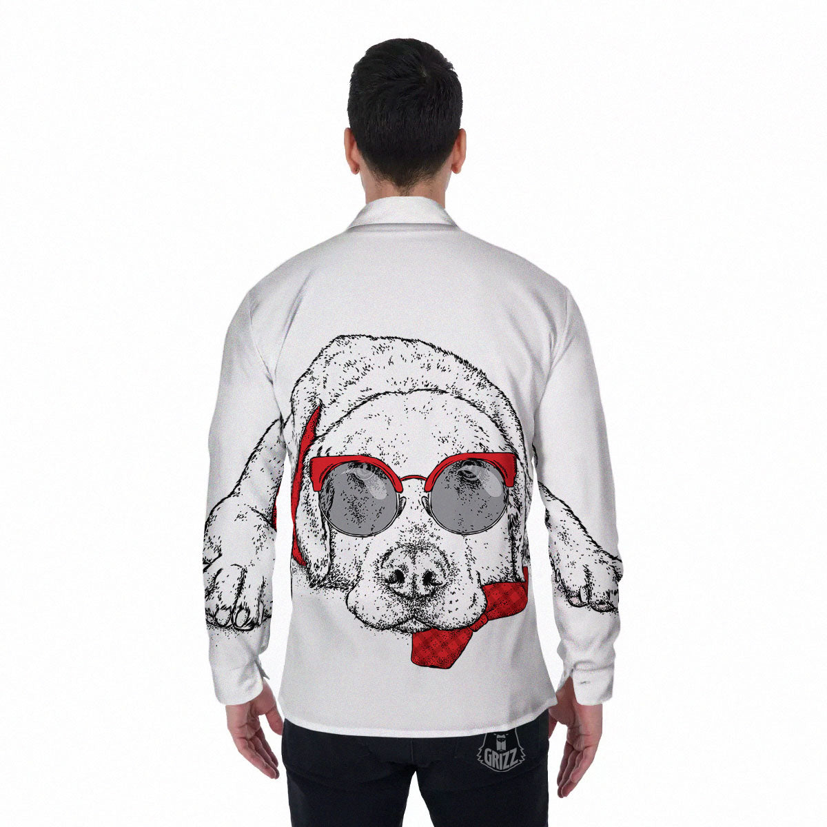 Labrador Retriever Hipster Print Men's Long Sleeve Shirts-grizzshop