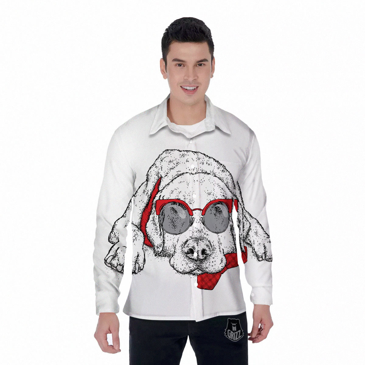 Labrador Retriever Hipster Print Men's Long Sleeve Shirts-grizzshop