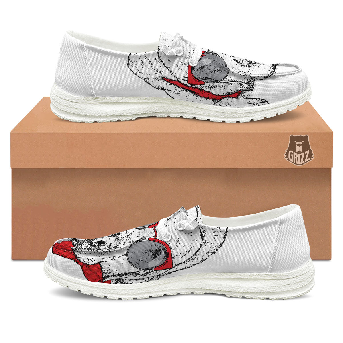 Labrador Retriever Hipster Print White Loafers-grizzshop
