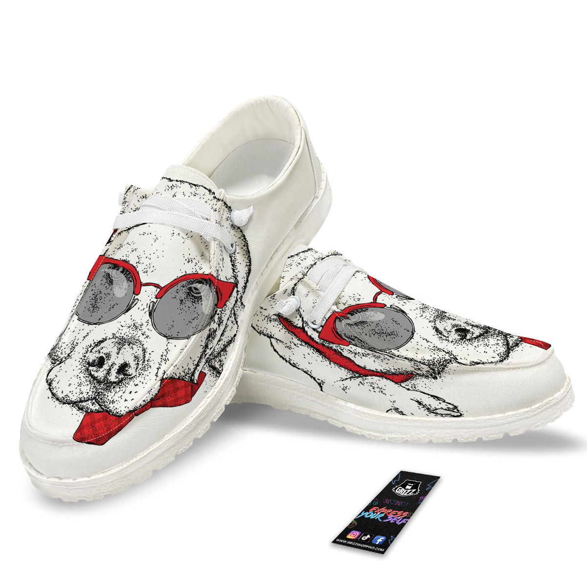 Labrador Retriever Hipster Print White Loafers-grizzshop