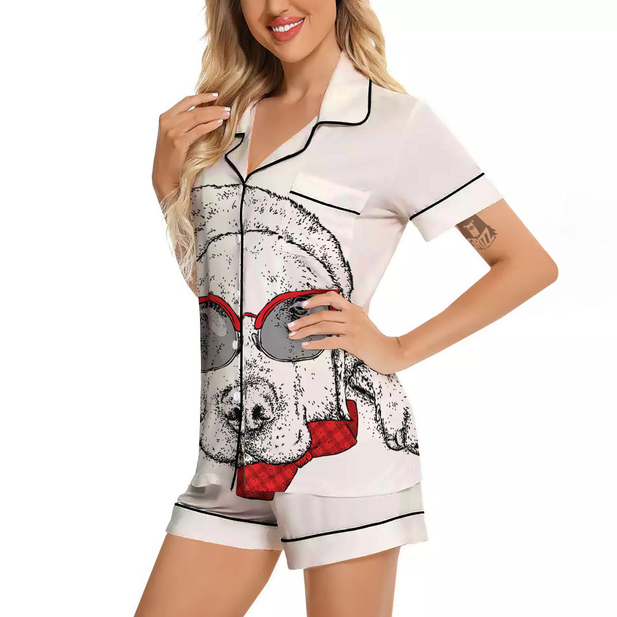 Labrador Retriever Hipster Print Women Silk Pajamas-grizzshop