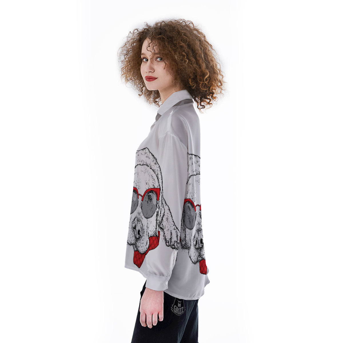 Labrador Retriever Hipster Print Women's Long Sleeve Shirts-grizzshop