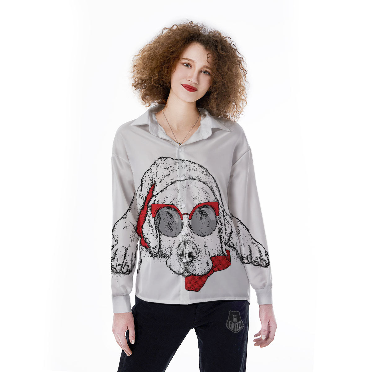 Labrador Retriever Hipster Print Women's Long Sleeve Shirts-grizzshop