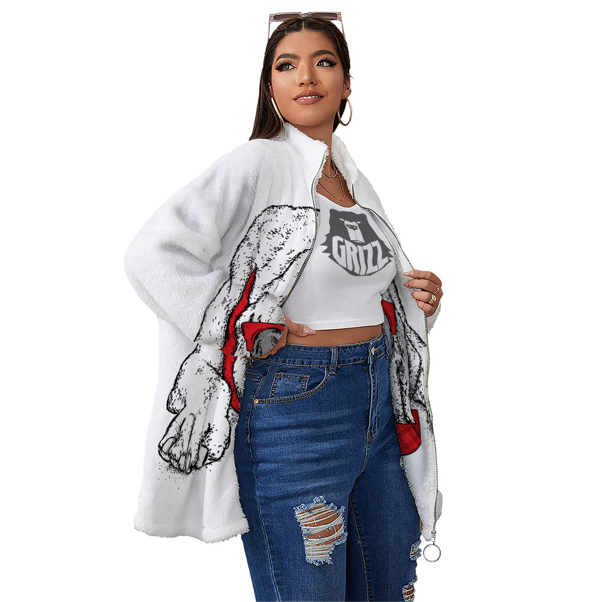 Labrador Retriever Hipster Print Women's Sherpa Jacket-grizzshop