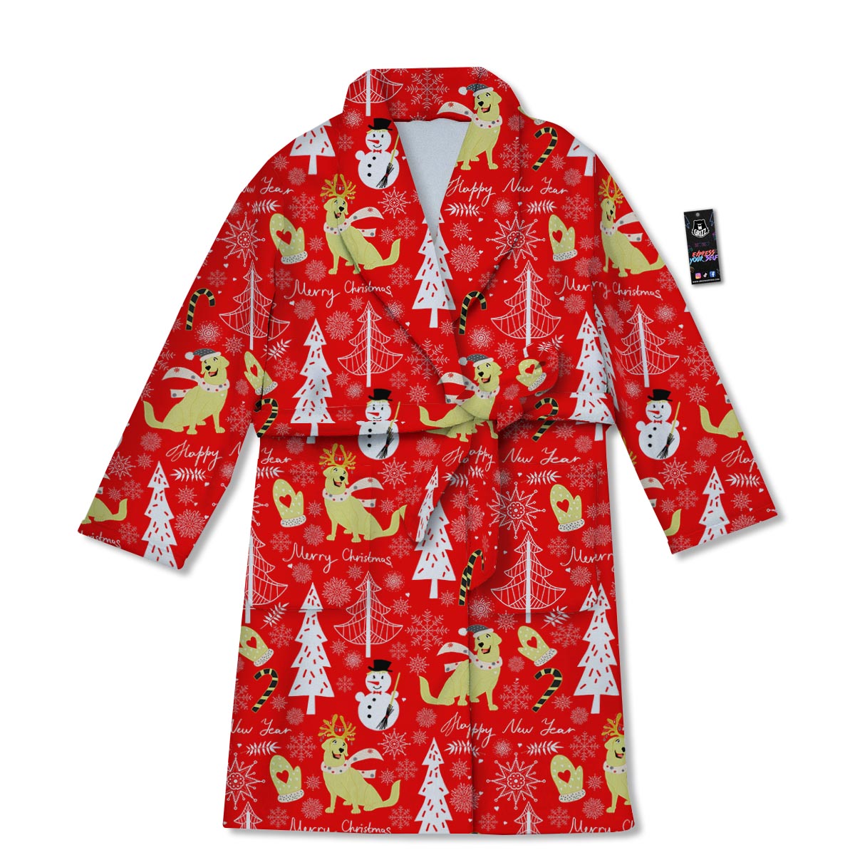 Labrador Retriever Snowman Print Pattern Bathrobe-grizzshop