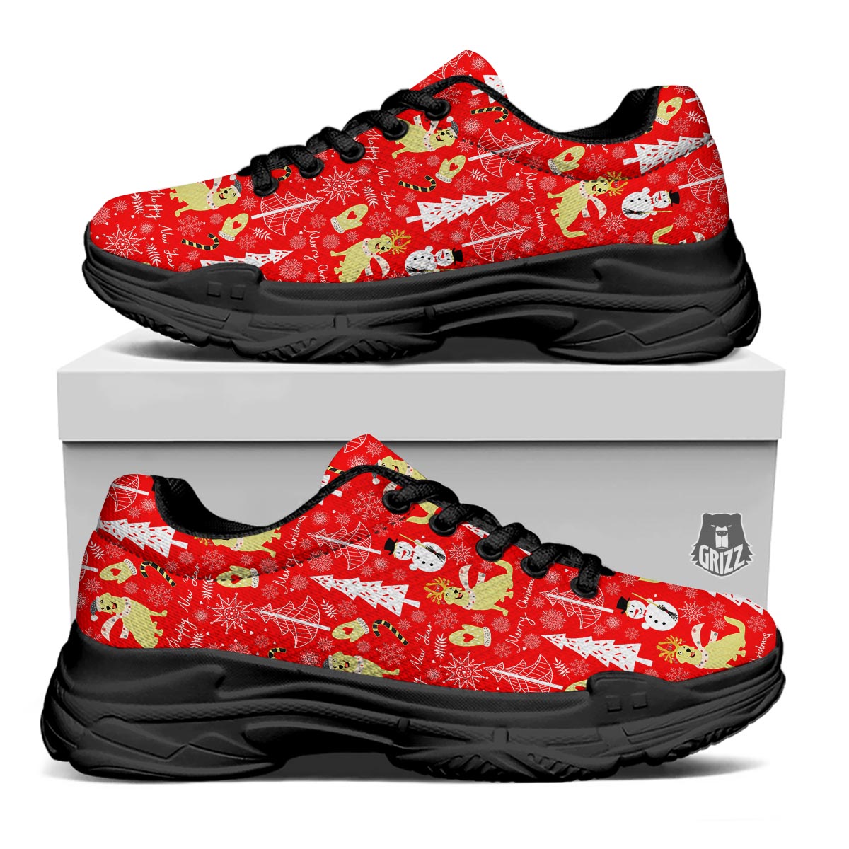Labrador Retriever Snowman Print Pattern Black Chunky Shoes-grizzshop