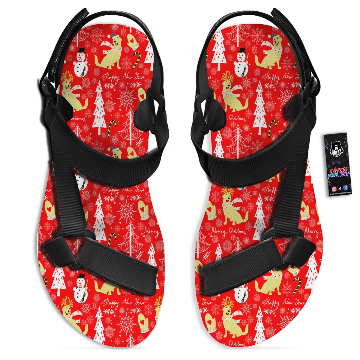 Labrador Retriever Snowman Print Pattern Black Open Toe Sandals-grizzshop