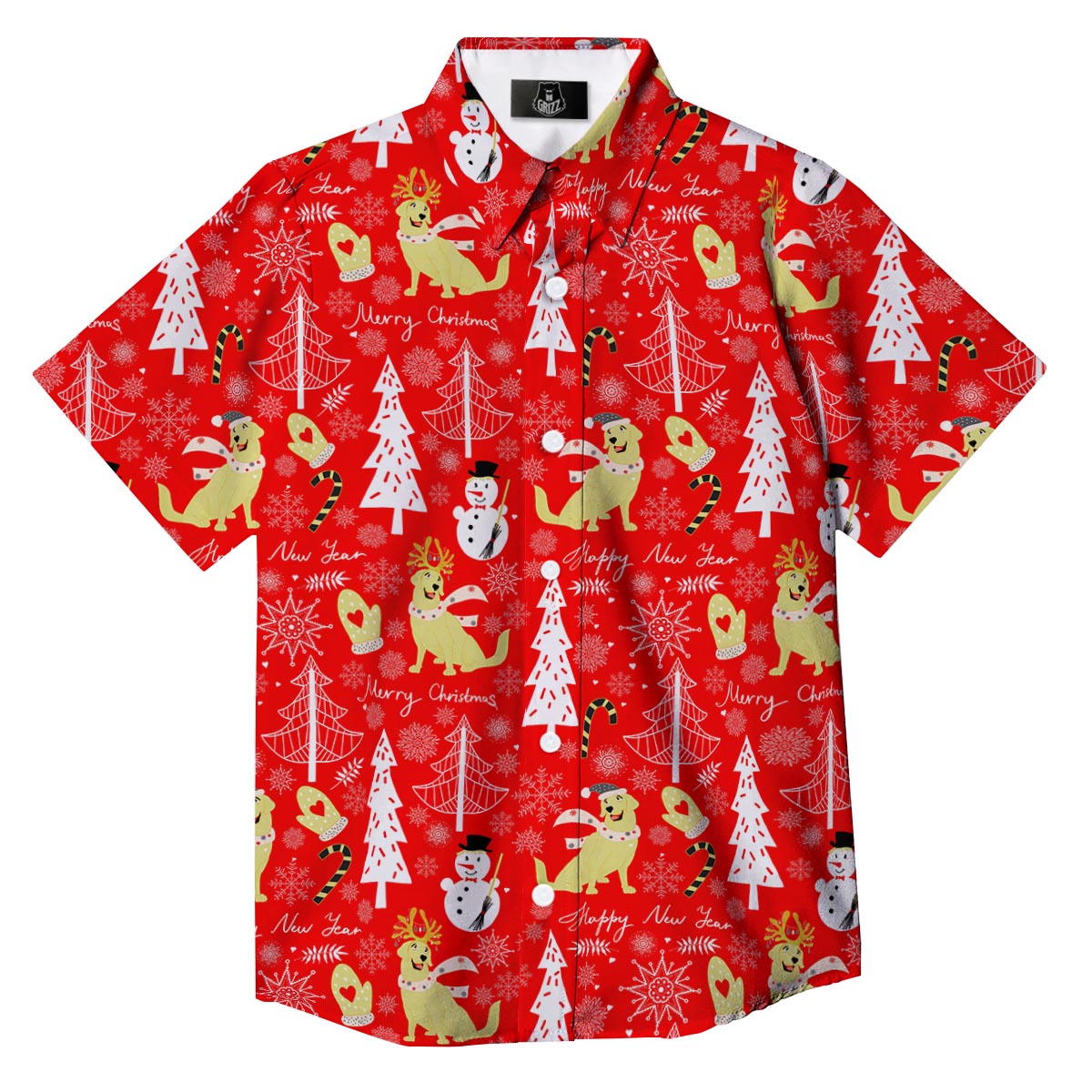 Labrador Retriever Snowman Print Pattern Button Up Shirt-grizzshop