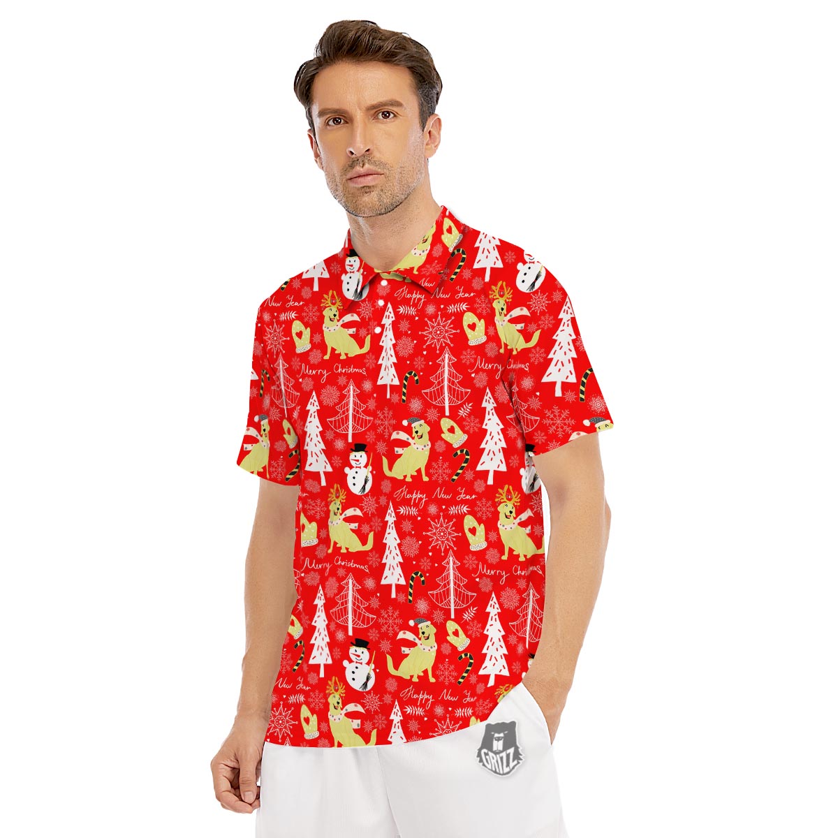Labrador Retriever Snowman Print Pattern Men's Golf Shirts-grizzshop