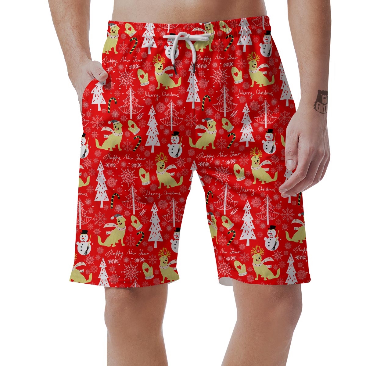 Labrador Retriever Snowman Print Pattern Men's Shorts-grizzshop