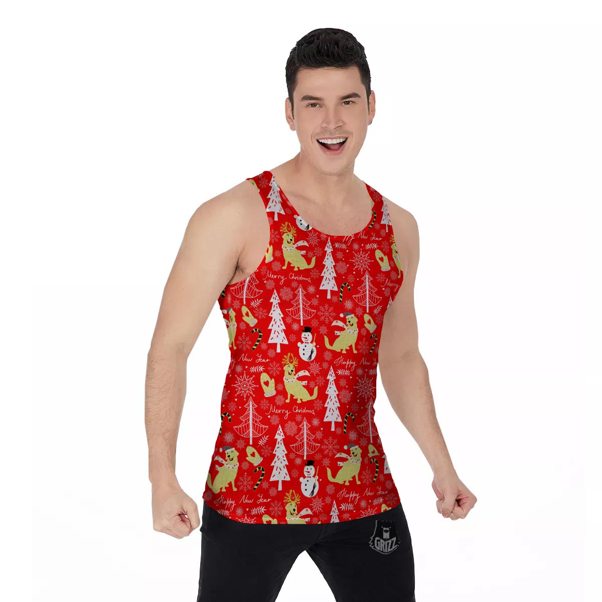 Labrador Retriever Snowman Print Pattern Men's Tank Top-grizzshop
