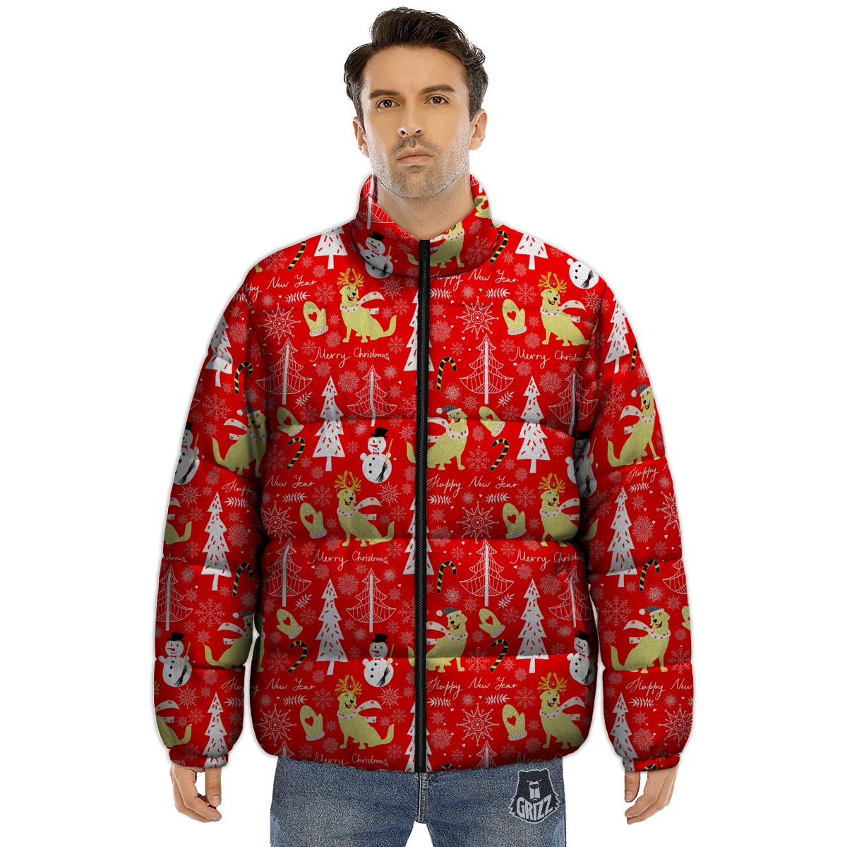 Labrador Retriever Snowman Print Pattern Puffer Jacket-grizzshop