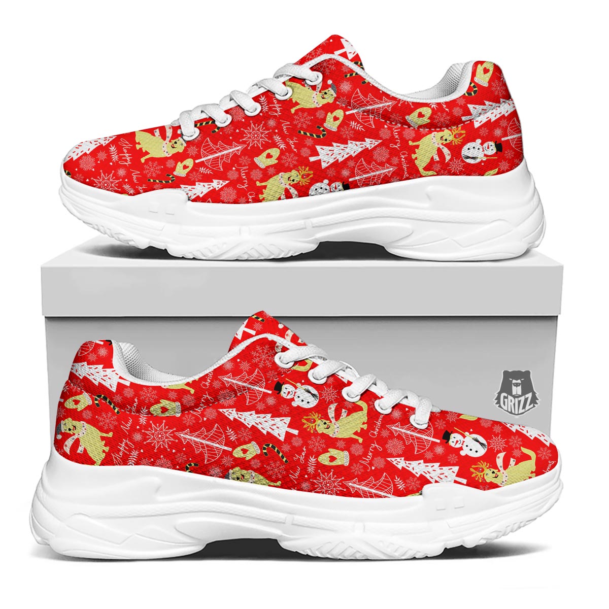 Labrador Retriever Snowman Print Pattern White Chunky Shoes-grizzshop