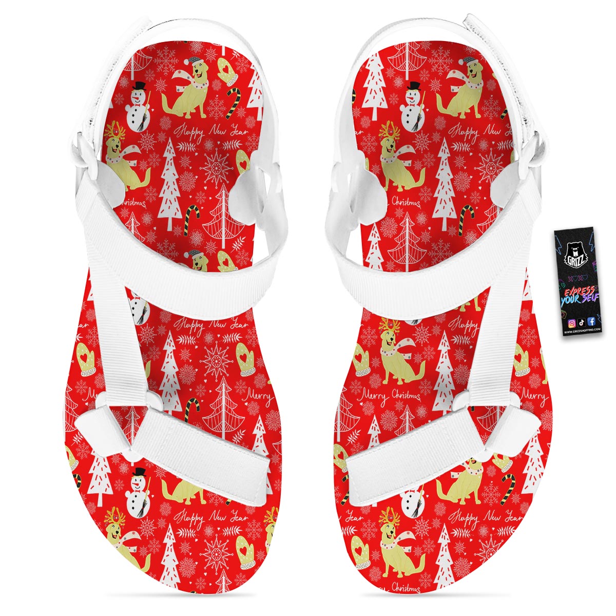 Labrador Retriever Snowman Print Pattern White Open Toe Sandals-grizzshop