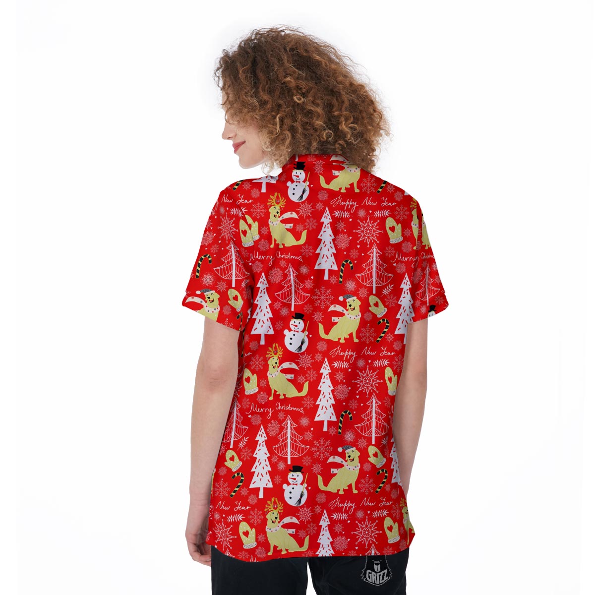 Labrador Retriever Snowman Print Pattern Women's Golf Shirts-grizzshop