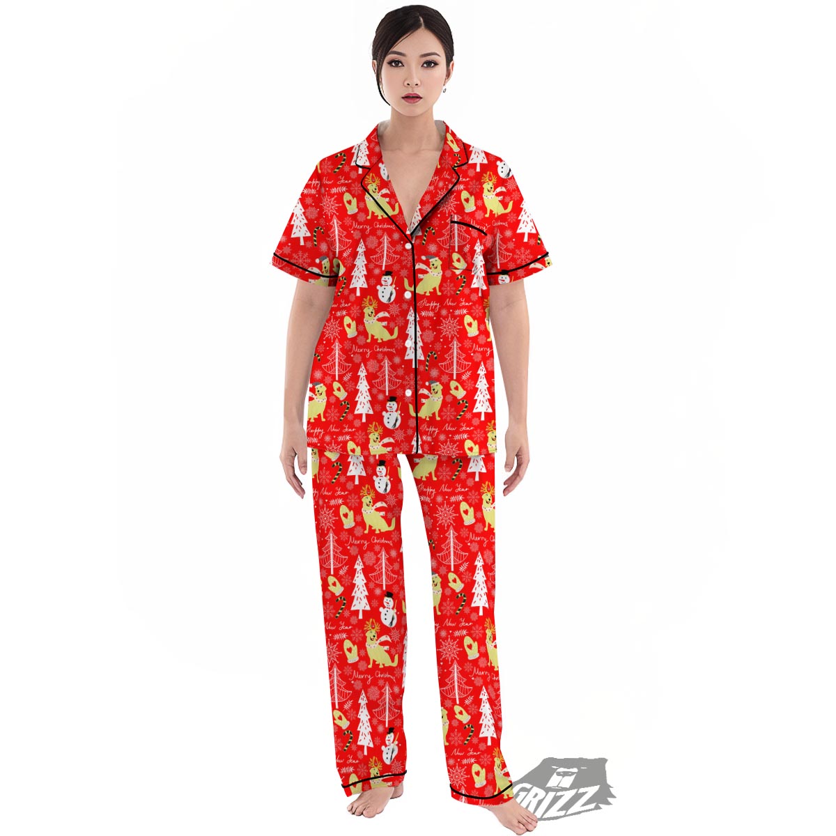 Labrador Retriever Snowman Print Pattern Women's Pajamas Set-grizzshop