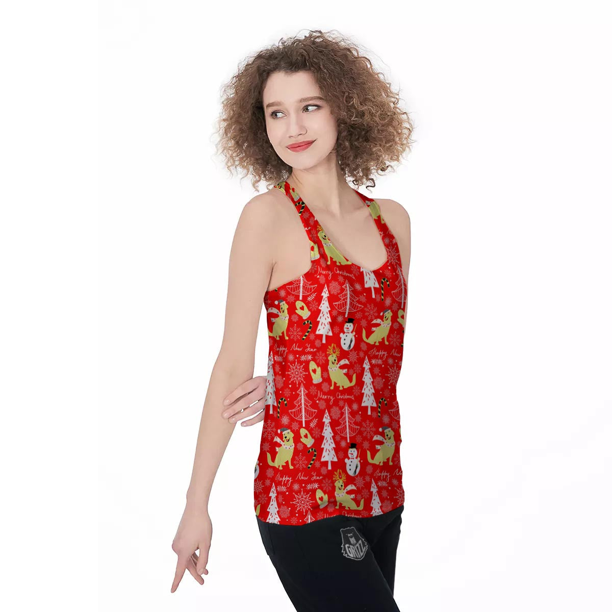 Labrador Retriever Snowman Print Pattern Women's Racerback Tank Top-grizzshop