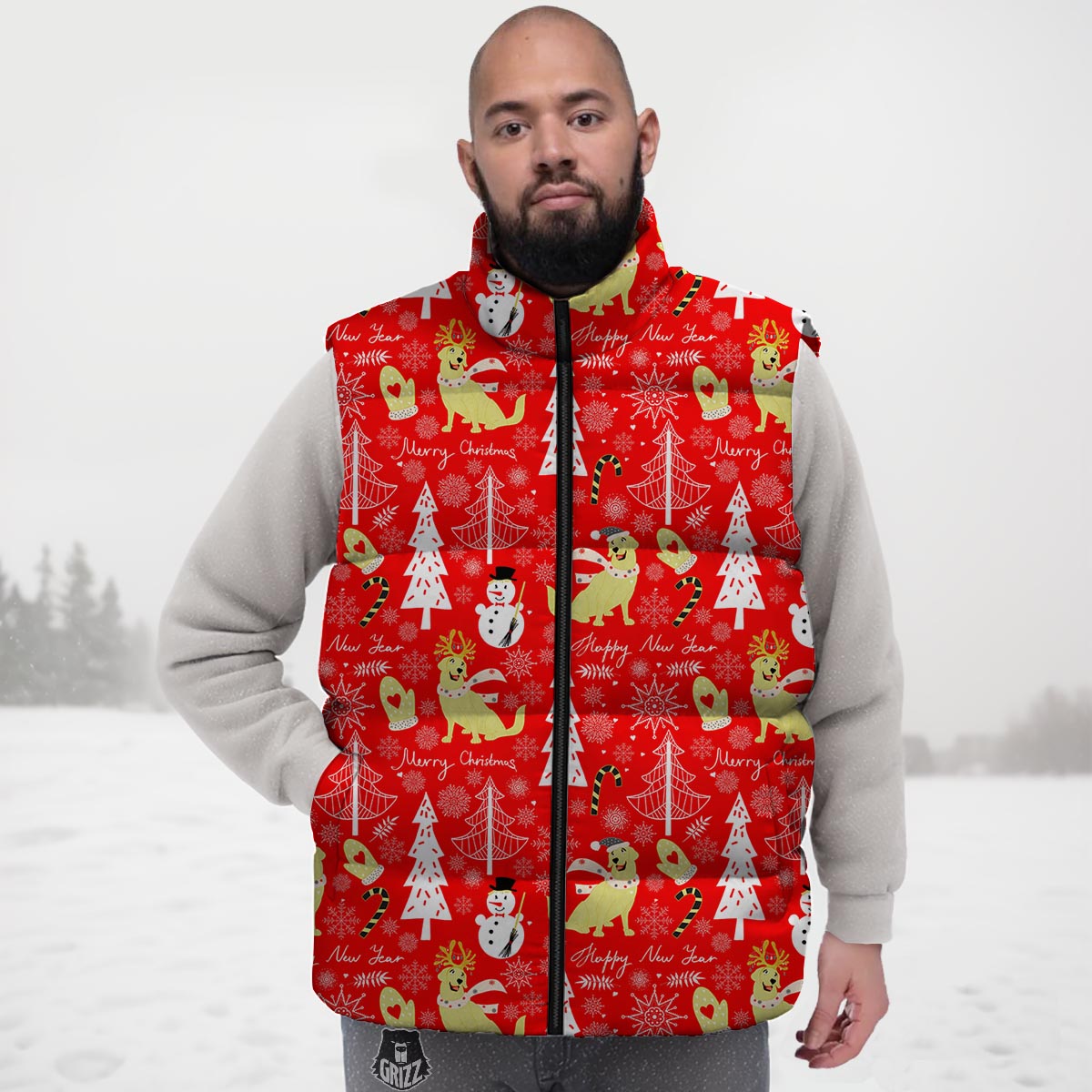 Labrador Retriever Snowman Print Pattern Down Vest