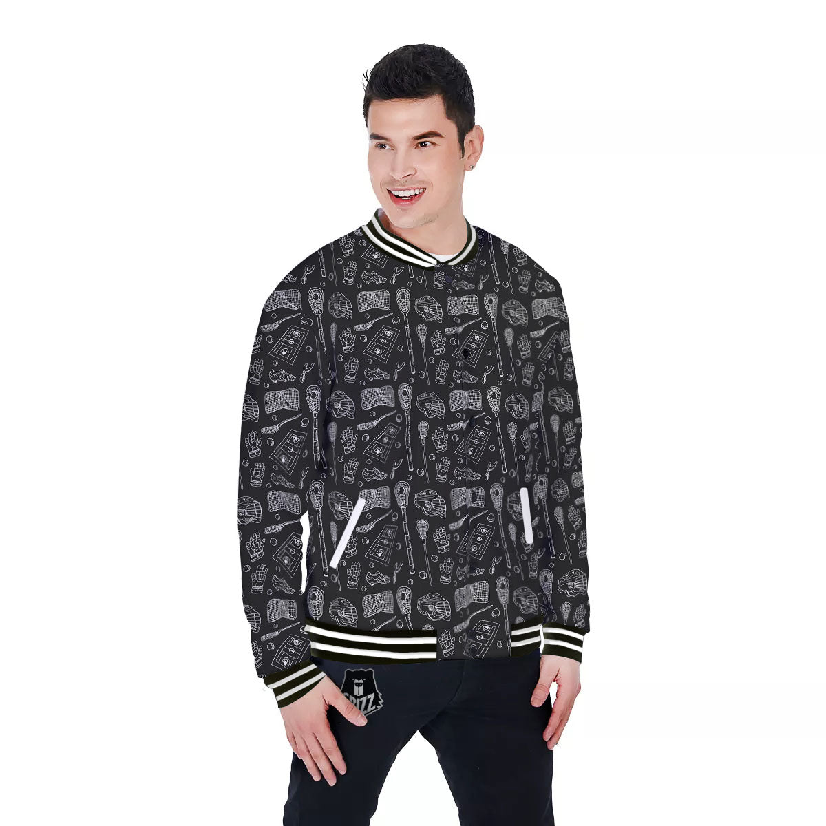 Lacrosse Doodle Print Pattern Baseball Jacket-grizzshop