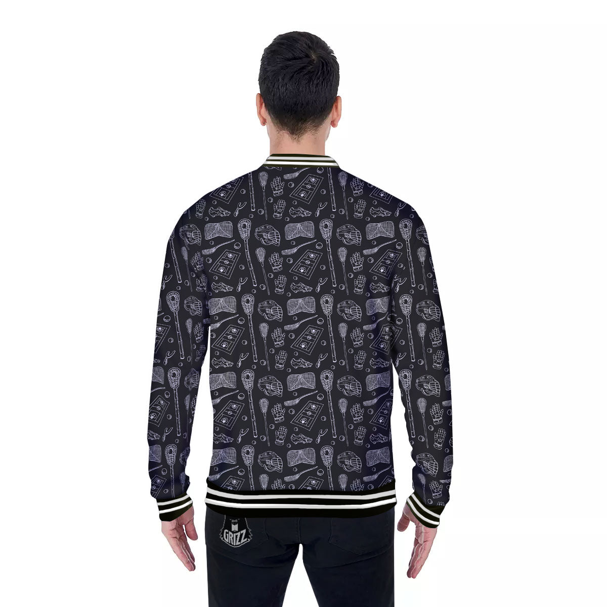 Lacrosse Doodle Print Pattern Baseball Jacket-grizzshop
