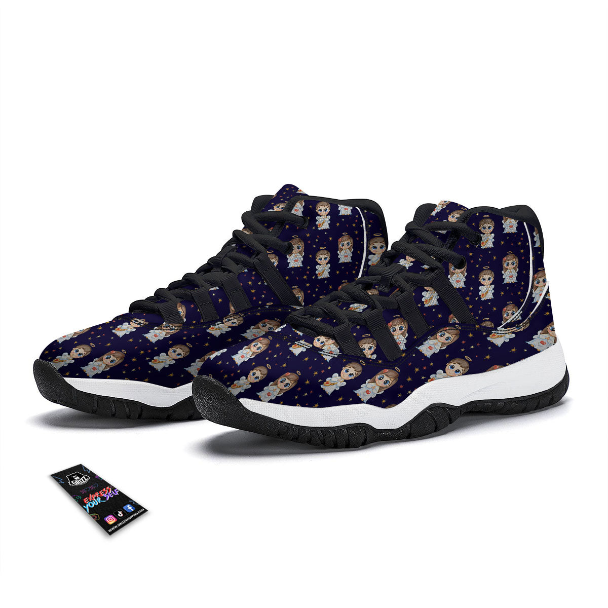 Lacrosse Doodle Print Pattern Black Bball Shoes-grizzshop