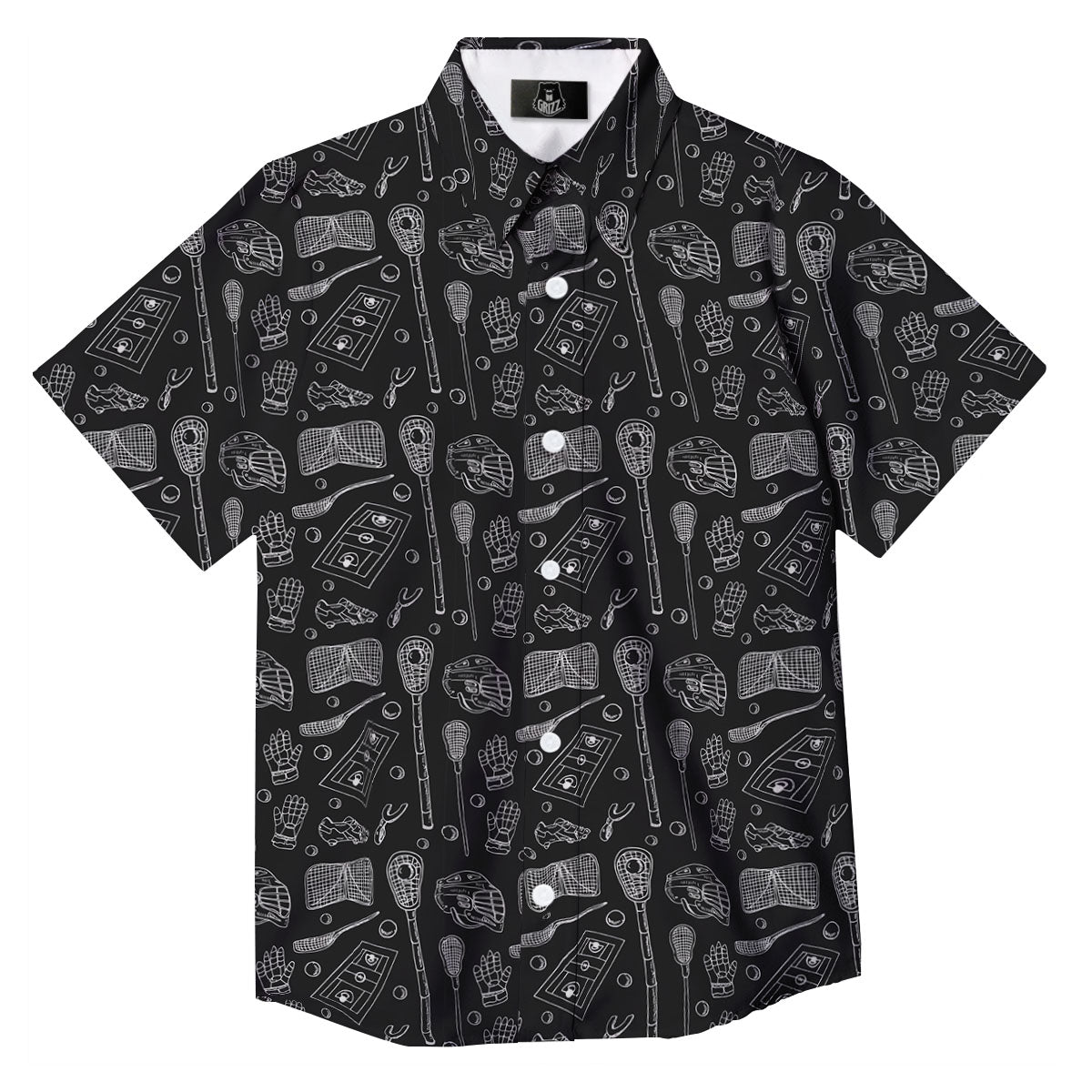Lacrosse Doodle Print Pattern Button Up Shirt-grizzshop