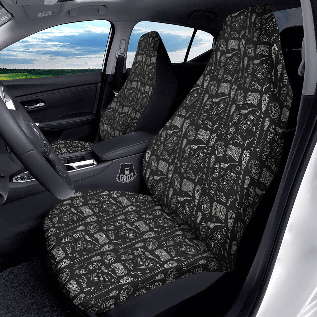 Lacrosse Doodle Print Pattern Car Seat Covers-grizzshop