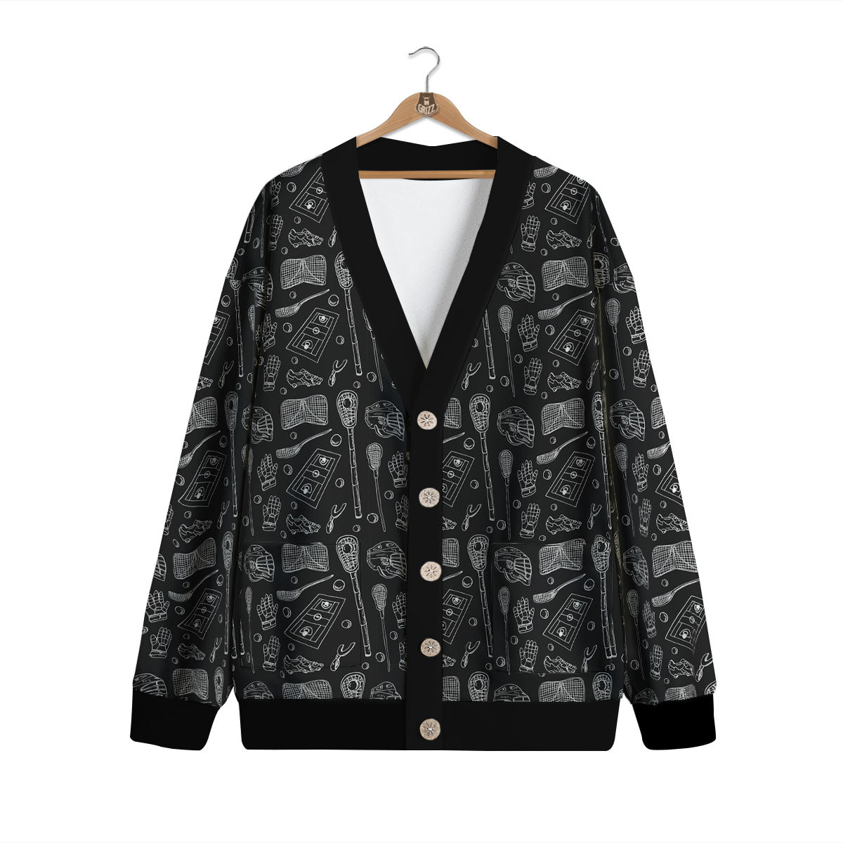 Lacrosse Doodle Print Pattern Cardigan-grizzshop
