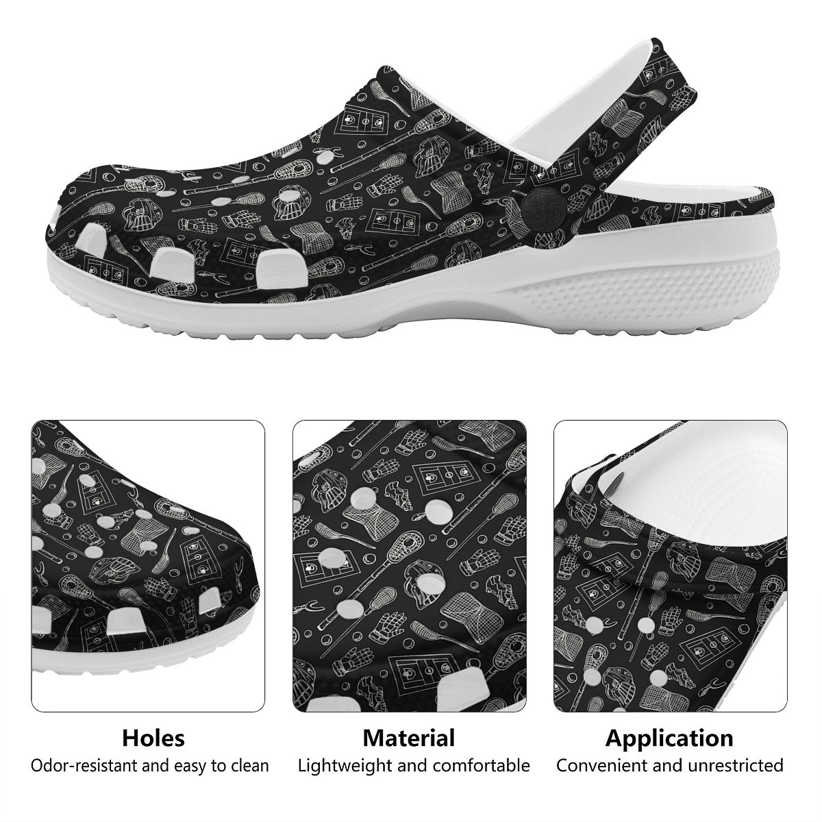 Lacrosse Doodle Print Pattern Clog-grizzshop