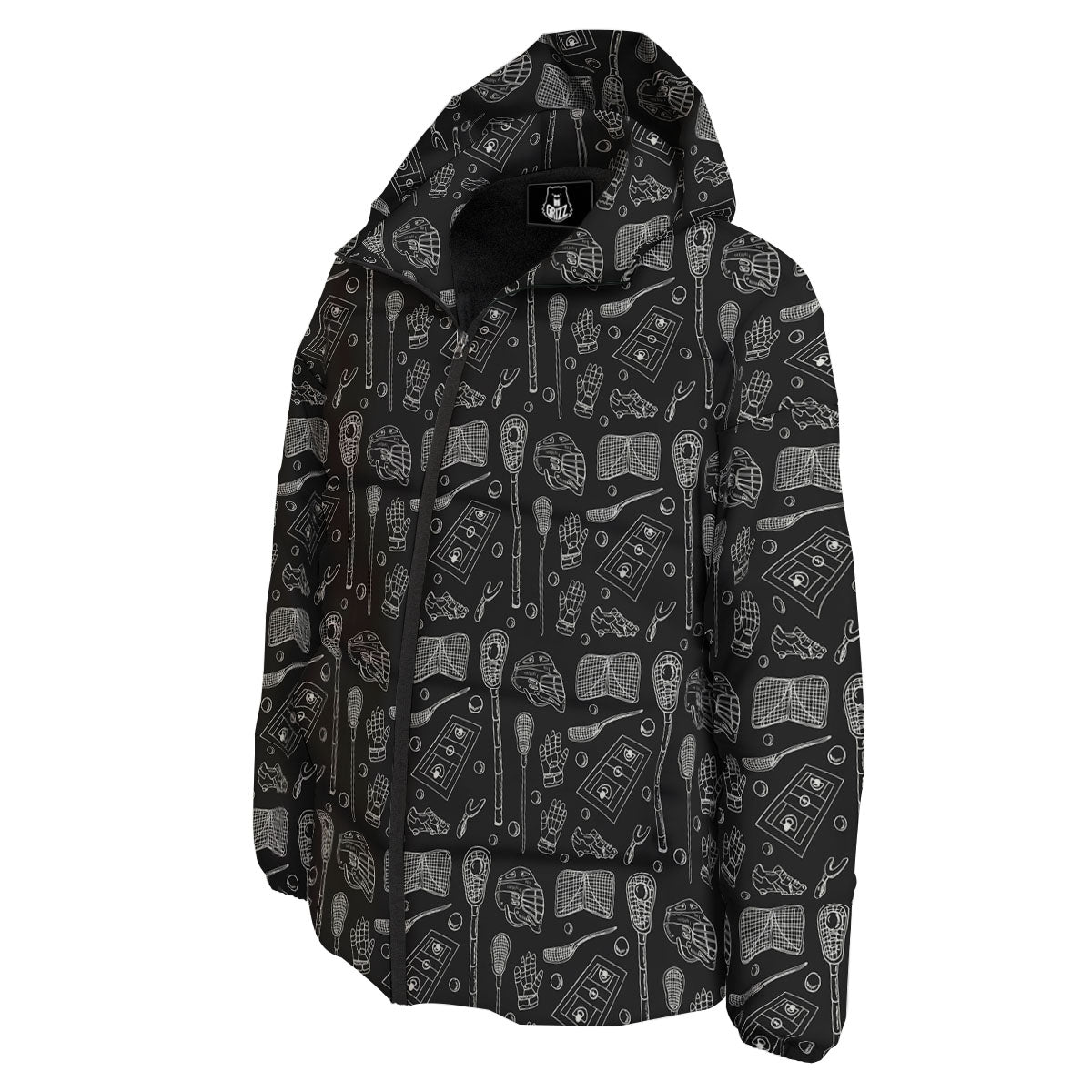 Lacrosse Doodle Print Pattern Down Jacket-grizzshop