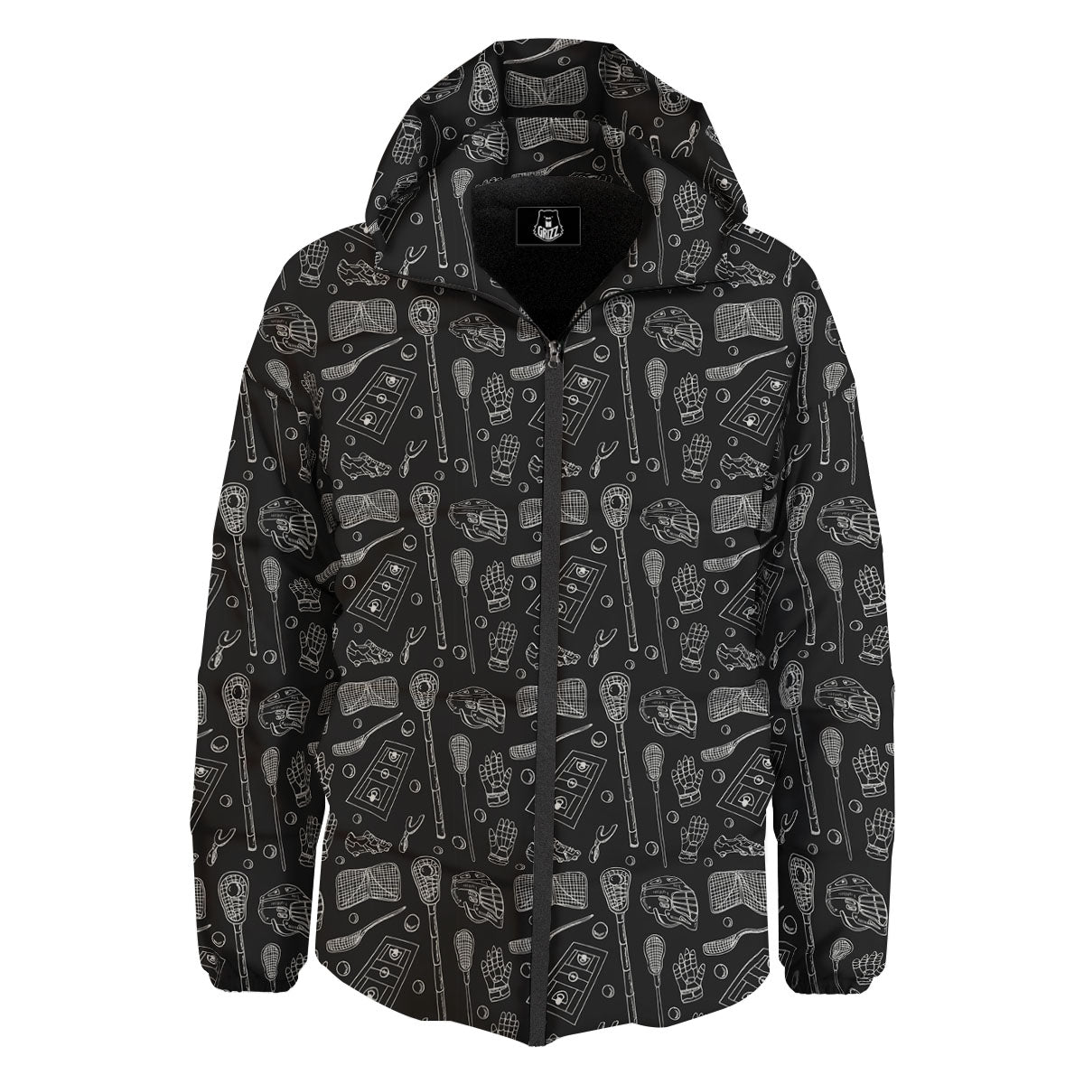 Lacrosse Doodle Print Pattern Down Jacket-grizzshop