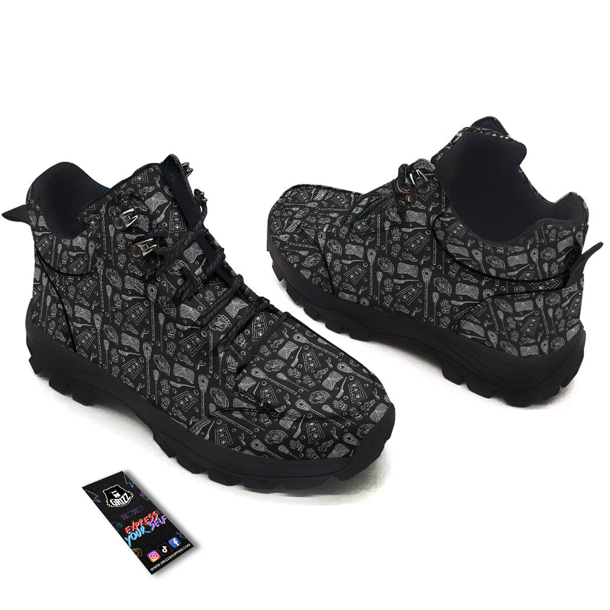 Lacrosse Doodle Print Pattern Hiking Shoes-grizzshop