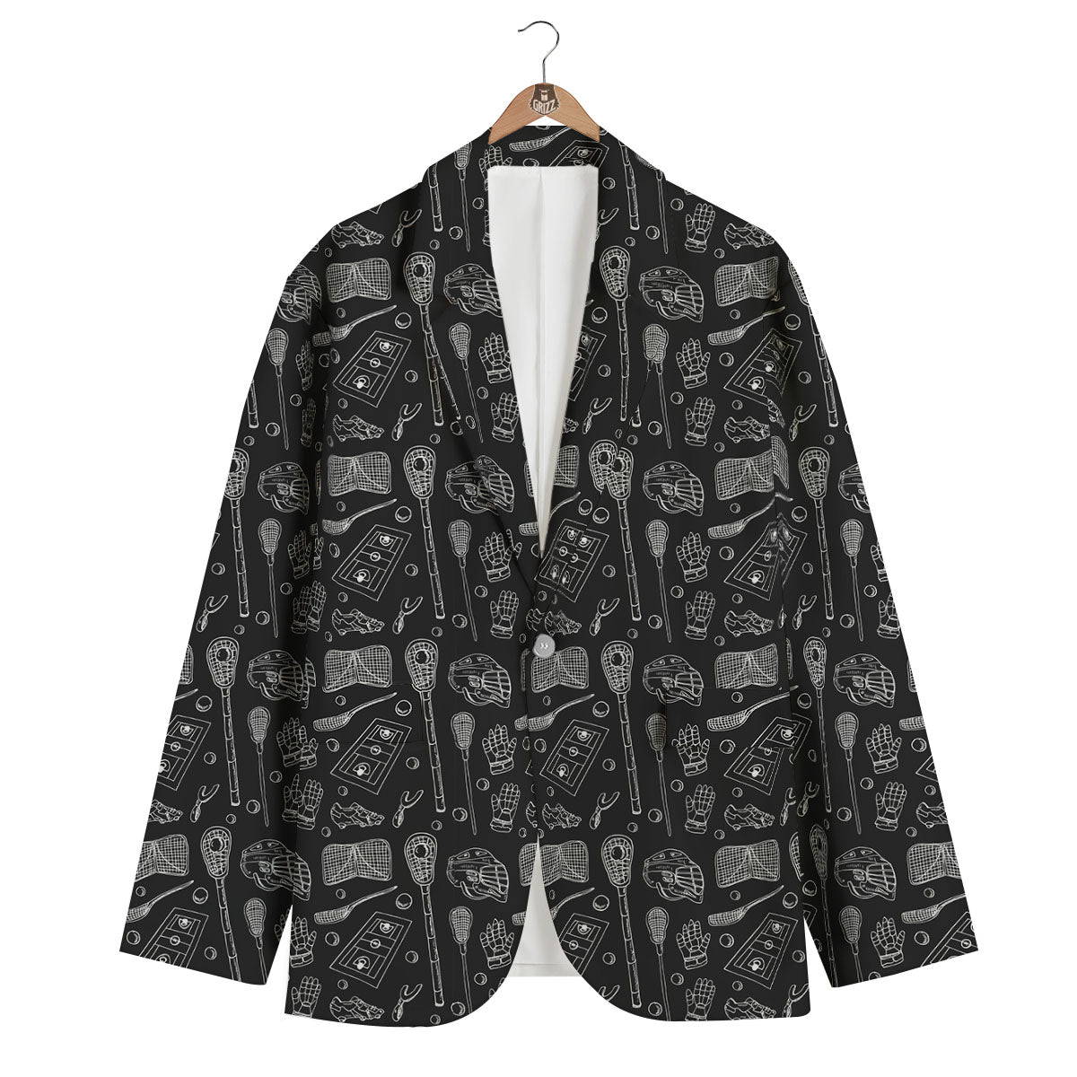 Lacrosse Doodle Print Pattern Men's Blazer-grizzshop
