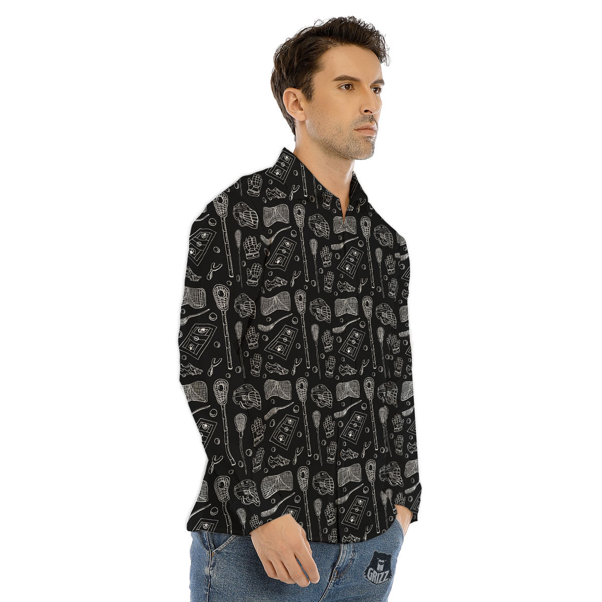 Lacrosse Doodle Print Pattern Men's Dress Shirts-grizzshop