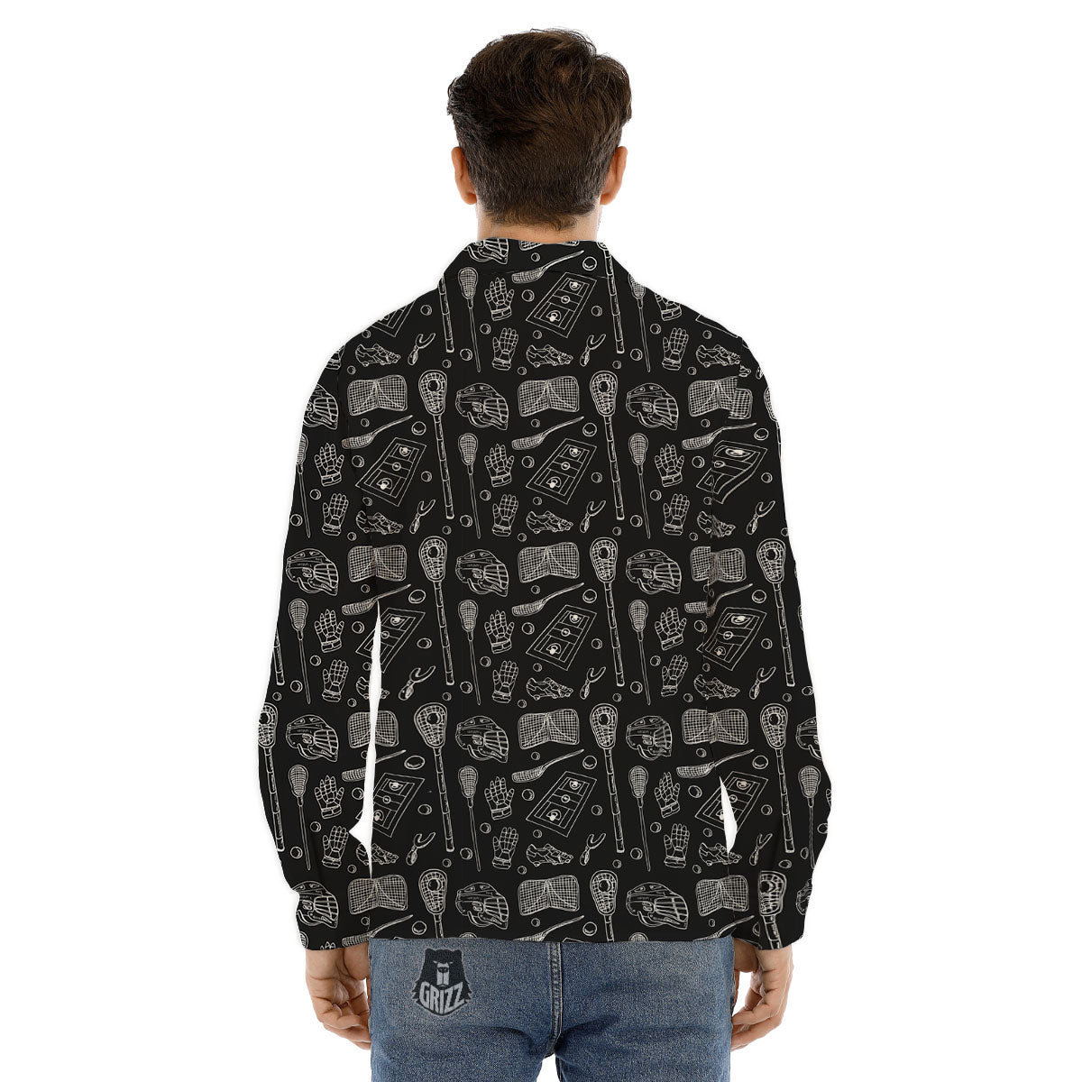 Lacrosse Doodle Print Pattern Men's Dress Shirts-grizzshop