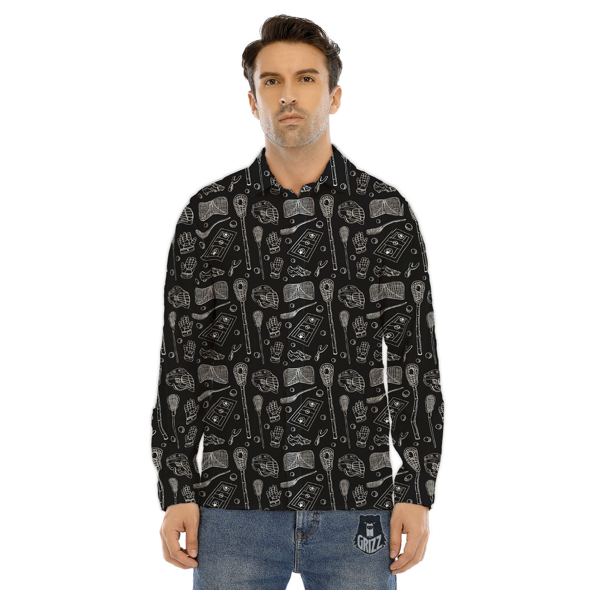 Lacrosse Doodle Print Pattern Men's Dress Shirts-grizzshop