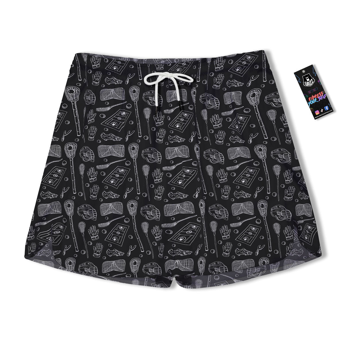 Lacrosse Doodle Print Pattern Men's Running Shorts-grizzshop