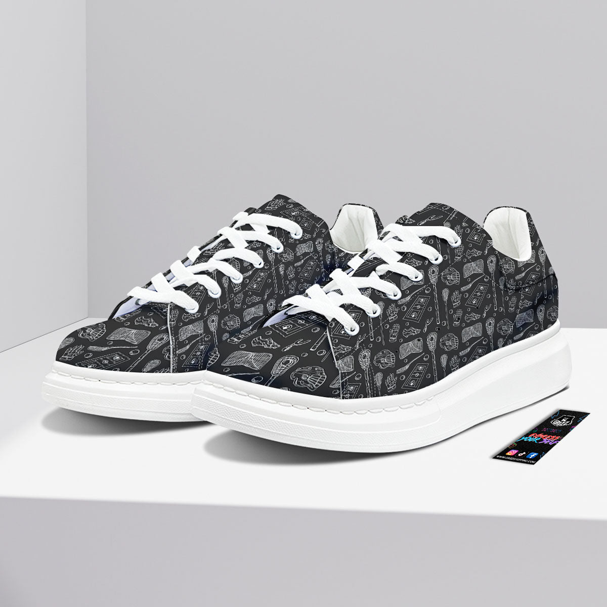 Lacrosse Doodle Print Pattern Platform Shoes-grizzshop