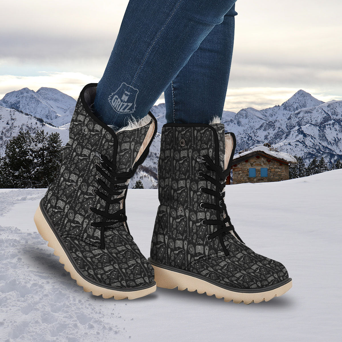 Lacrosse Doodle Print Pattern Snow Boots-grizzshop