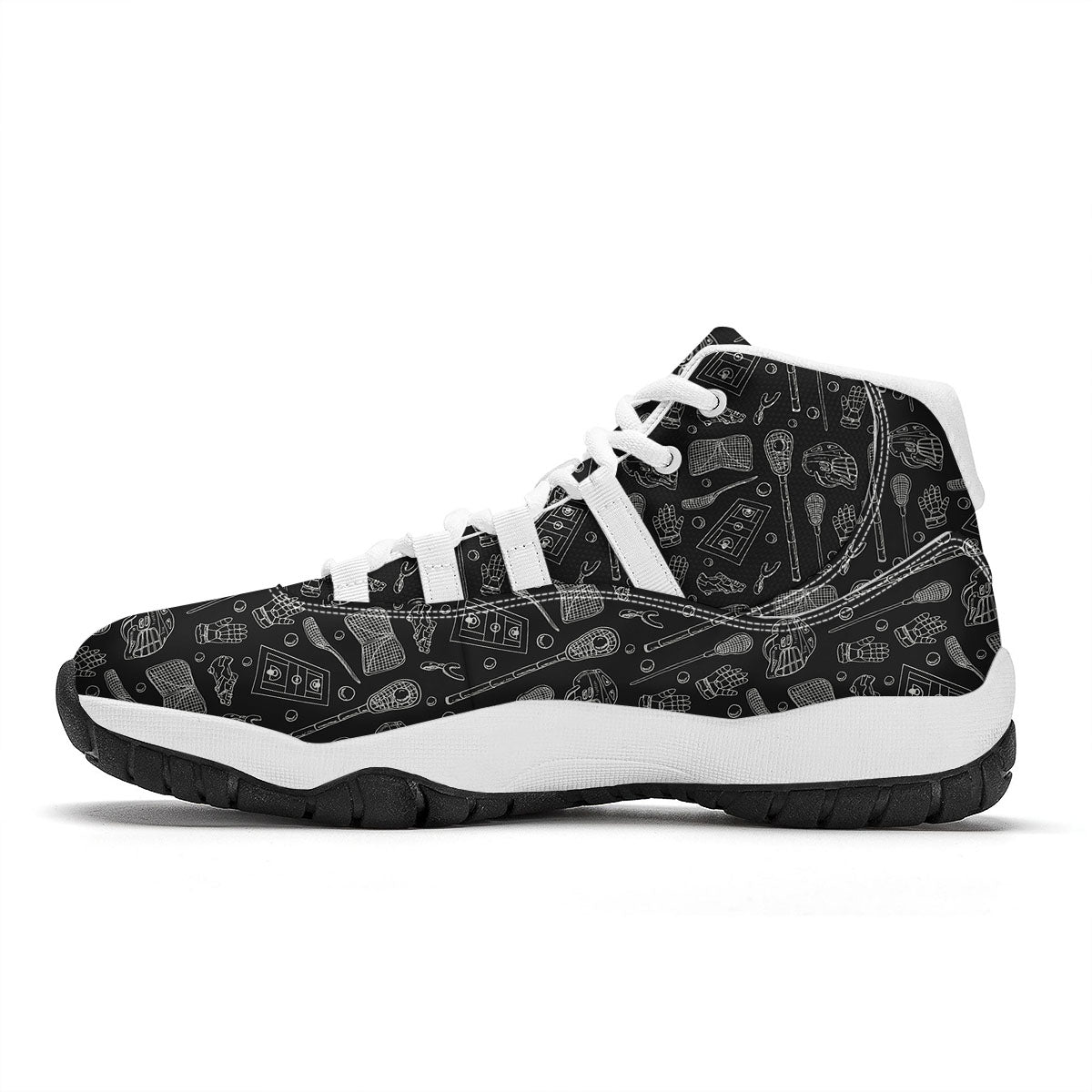 Lacrosse Doodle Print Pattern White Bball Shoes-grizzshop