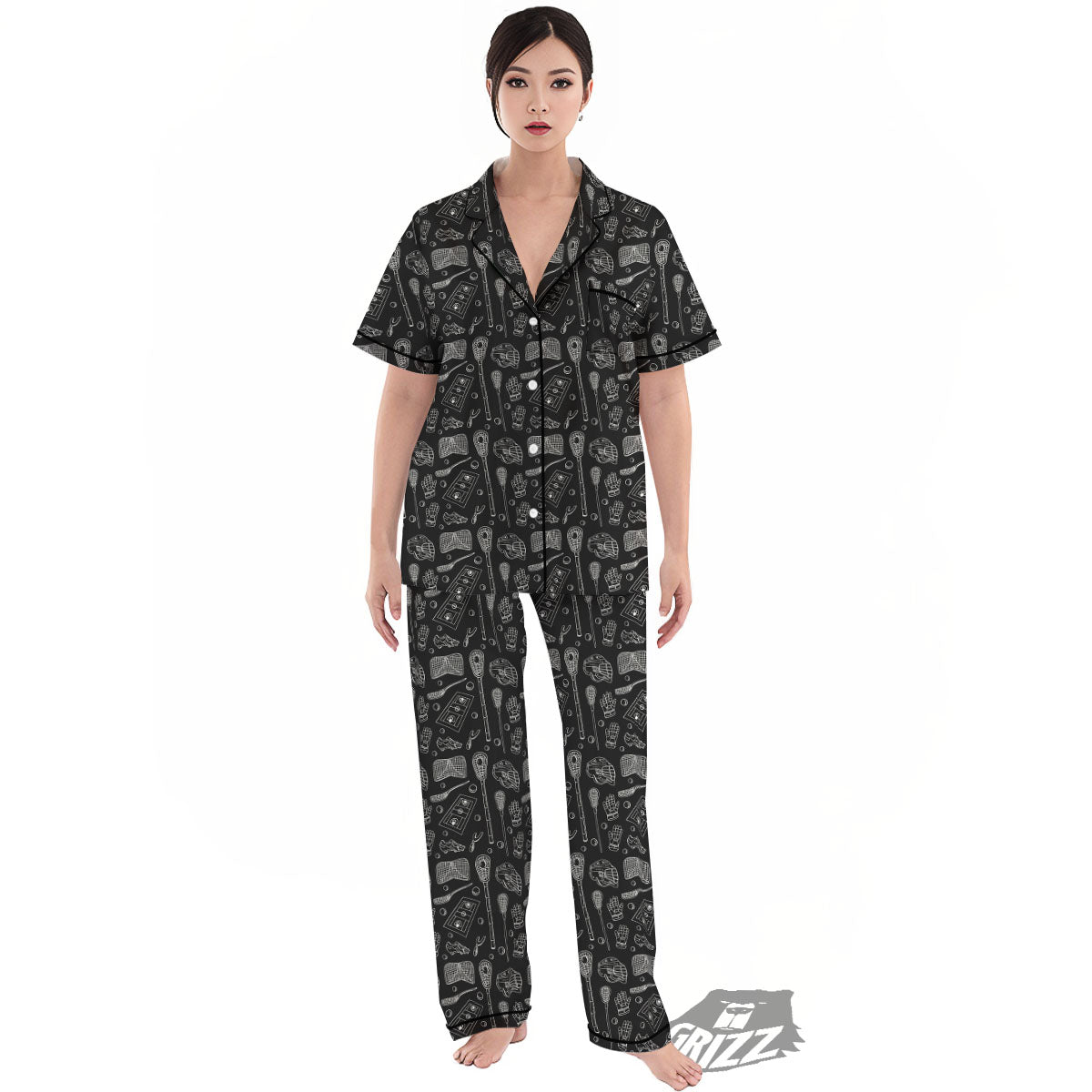 Lacrosse Doodle Print Pattern Women's Pajamas Set-grizzshop