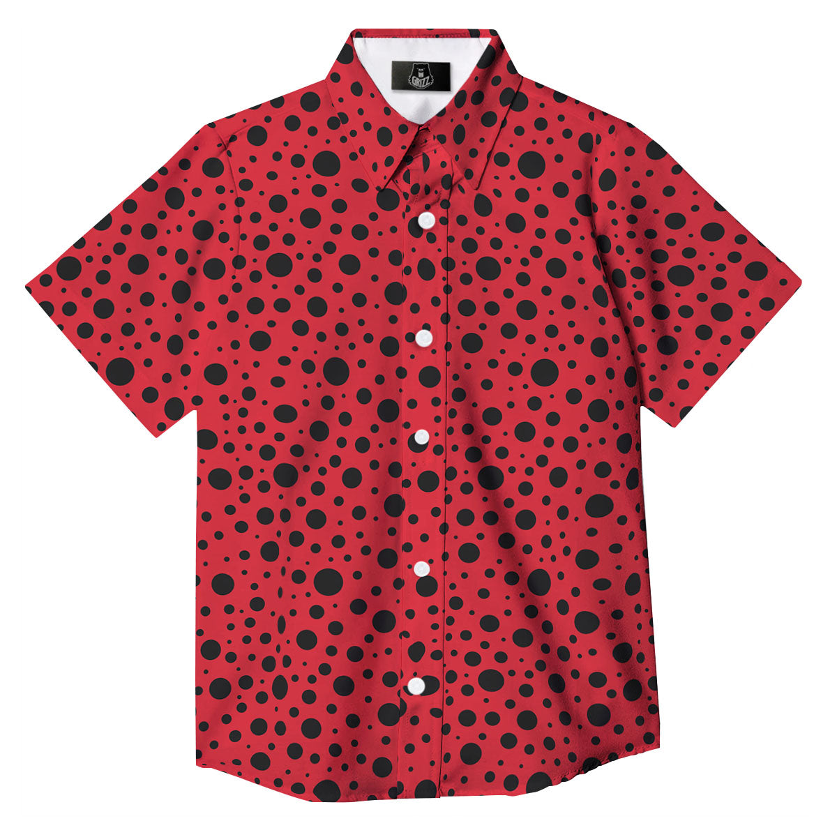 Ladybird Black Spots Print Pattern Button Up Shirt-grizzshop