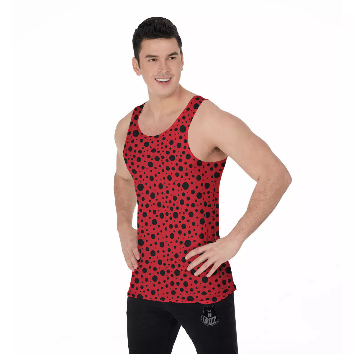 Ladybird Black Spots Print Pattern Men's Tank Top-grizzshop