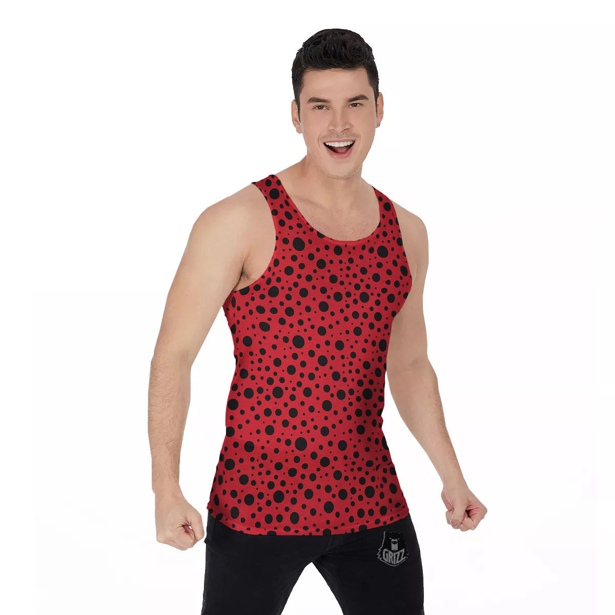 Ladybird Black Spots Print Pattern Men's Tank Top-grizzshop