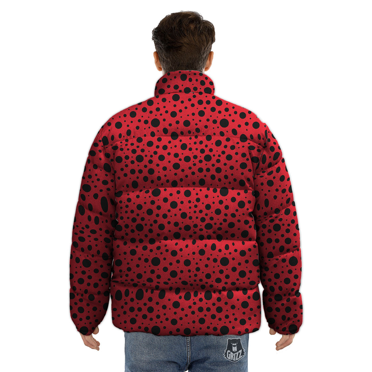 Ladybird Black Spots Print Pattern Puffer Jacket-grizzshop
