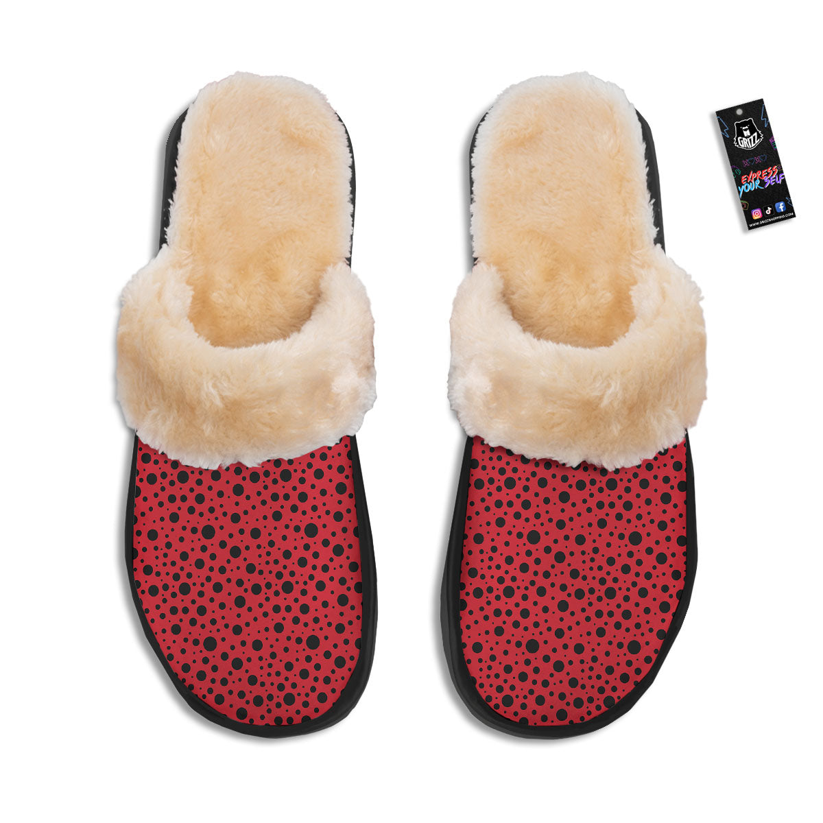 Ladybird Black Spots Print Pattern Slippers-grizzshop