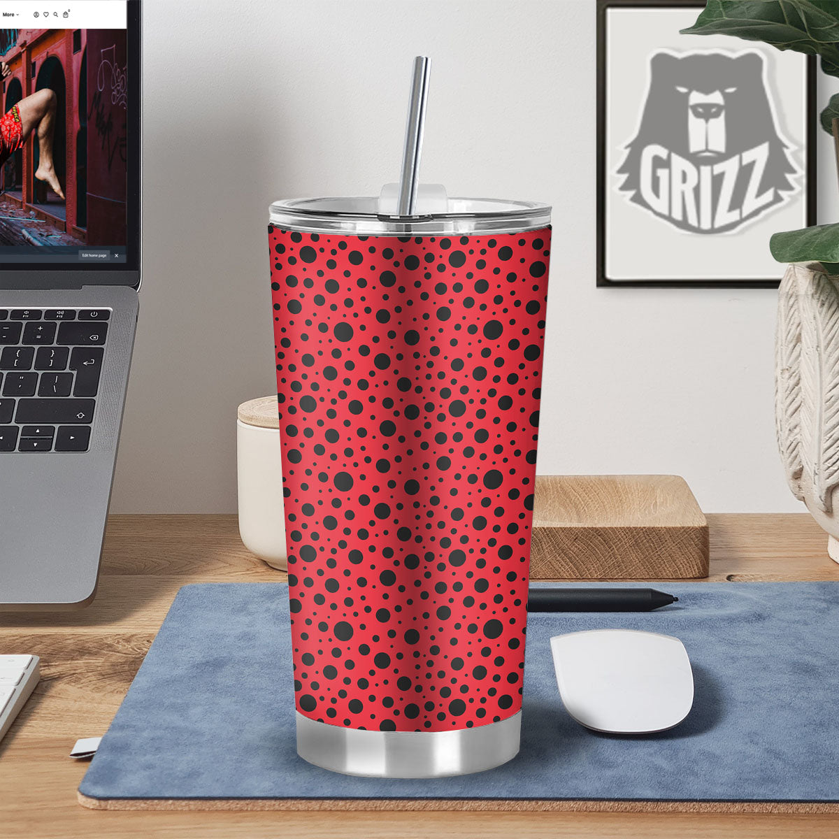 Ladybird Black Spots Print Pattern Tumbler-grizzshop
