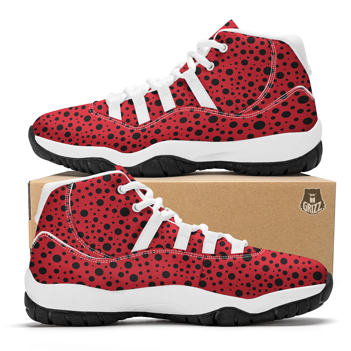 Ladybird Black Spots Print Pattern White Bball Shoes-grizzshop
